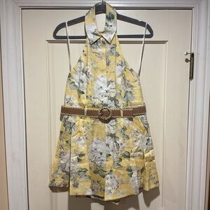 NWOT Zimmermann Floral Yellow Linen Romper with Belt, Size AU 2